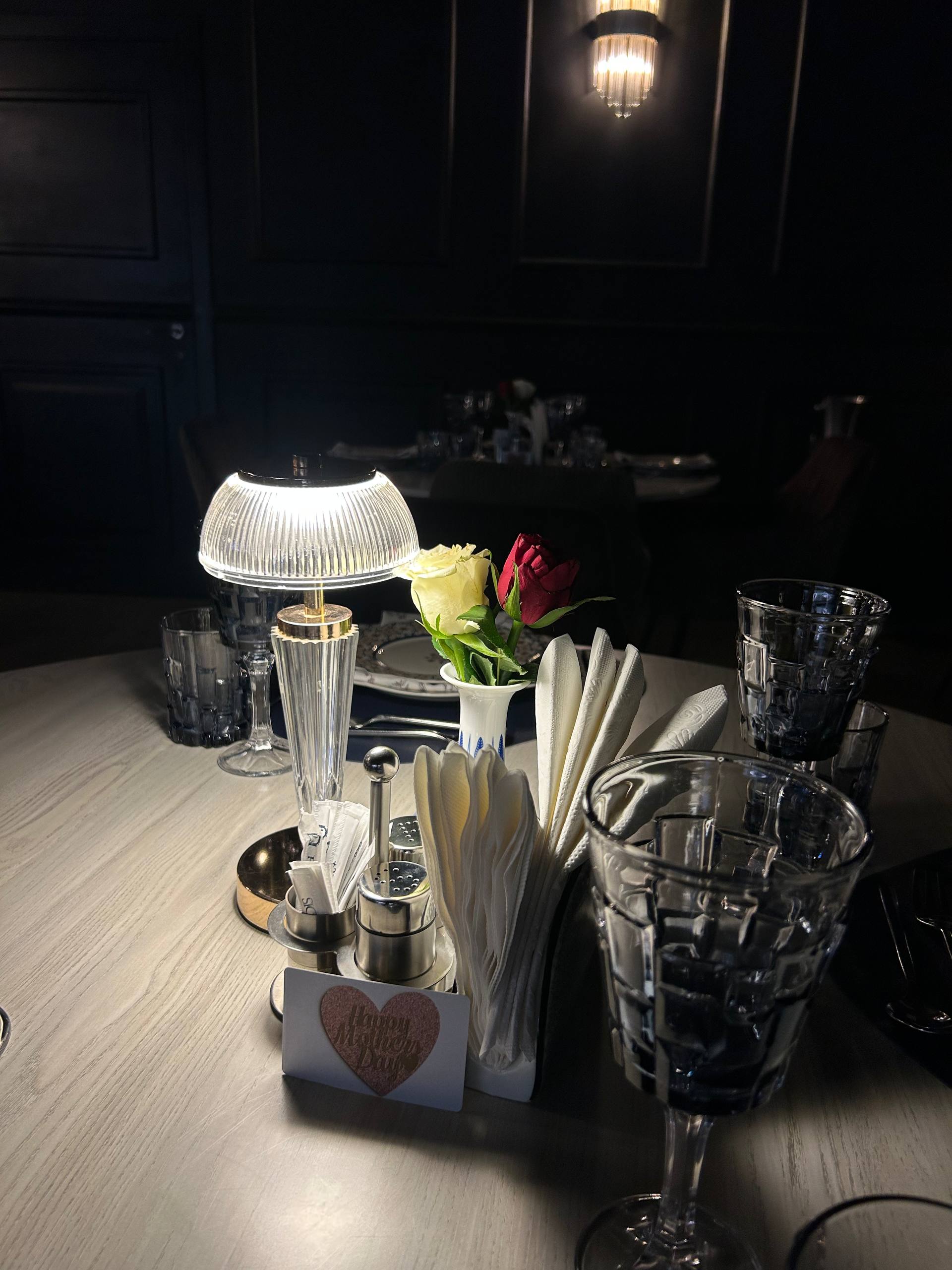 Warm restaurant ambiance with elegant lighting